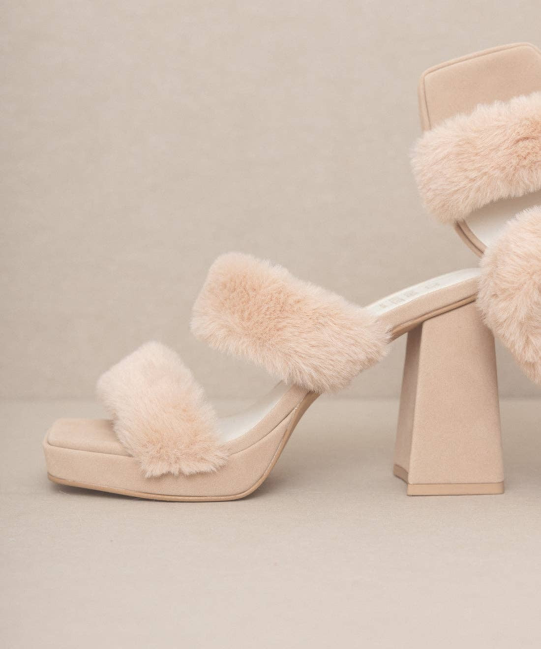 Fuzzy Banded Platform Party Heel