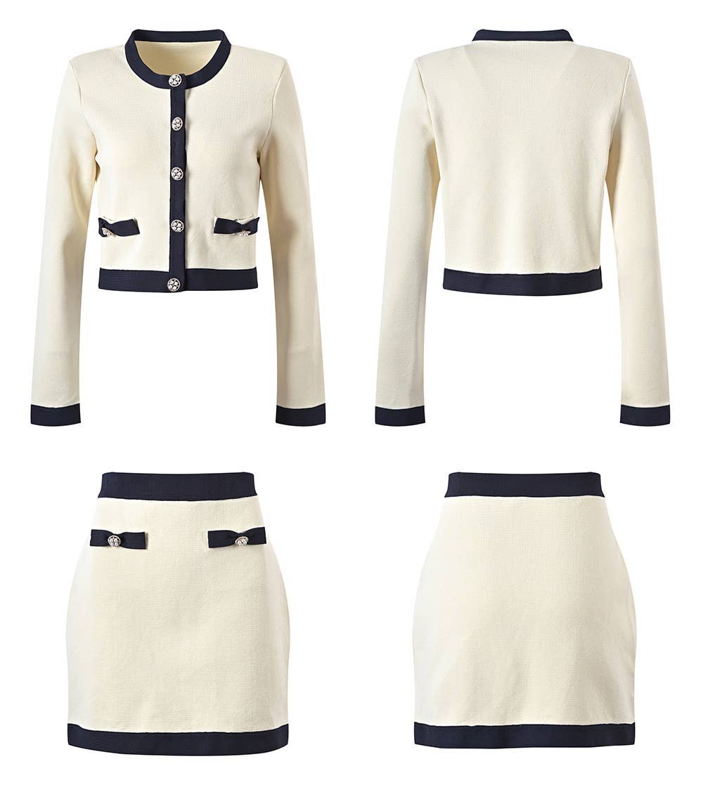 Bow Knitted Skirt Set