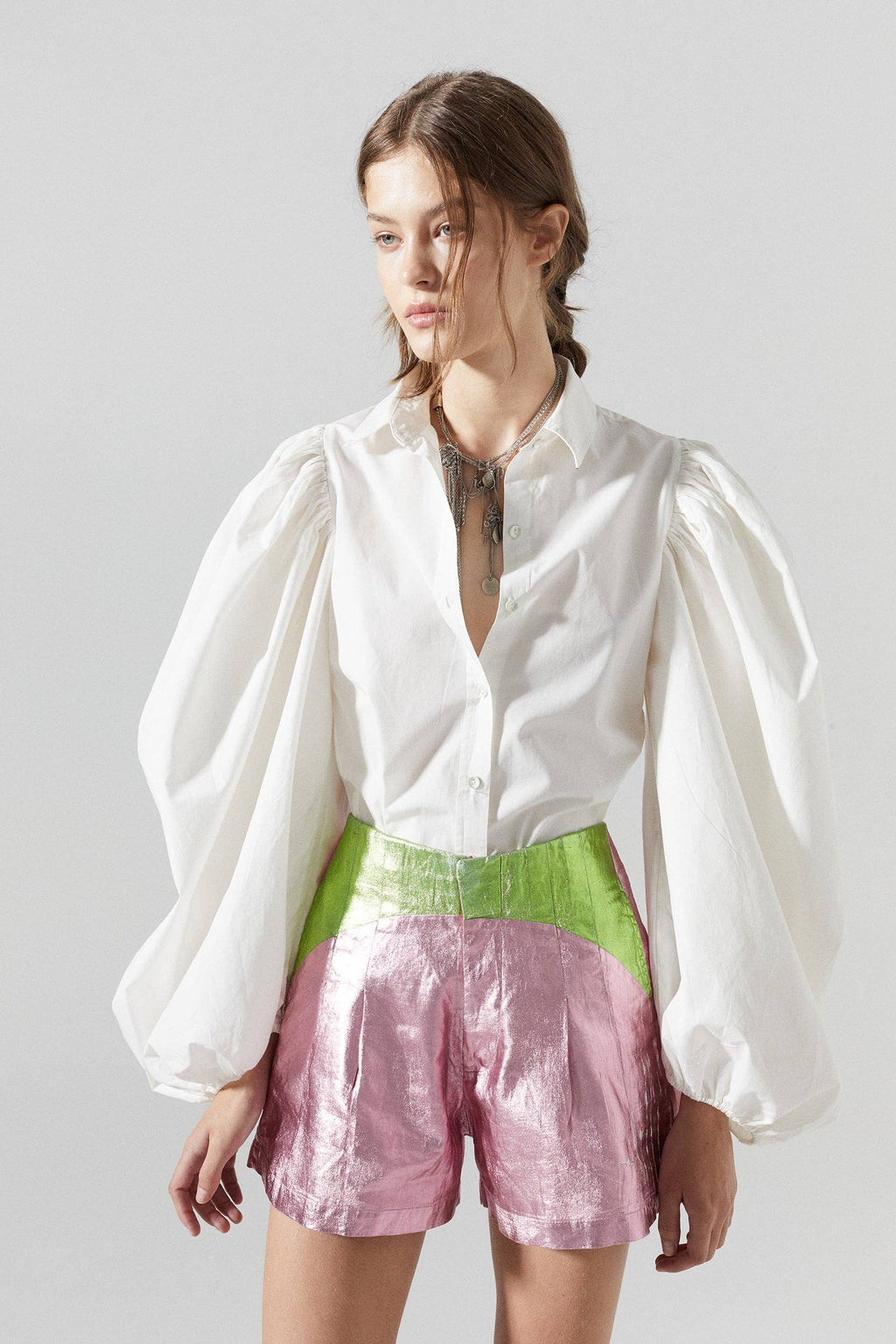 Sunset Metallic Linen Short - Pink w/Lime
