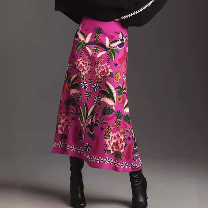 High-Waisted Botanical Print Skirt