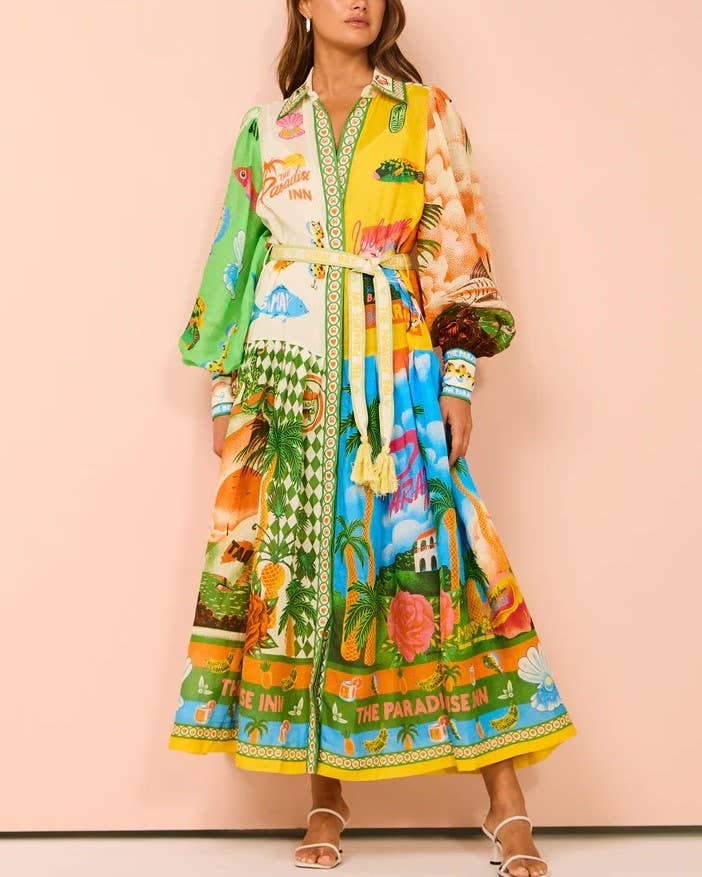 Balloon Sleeve Graffiti-Print Dress