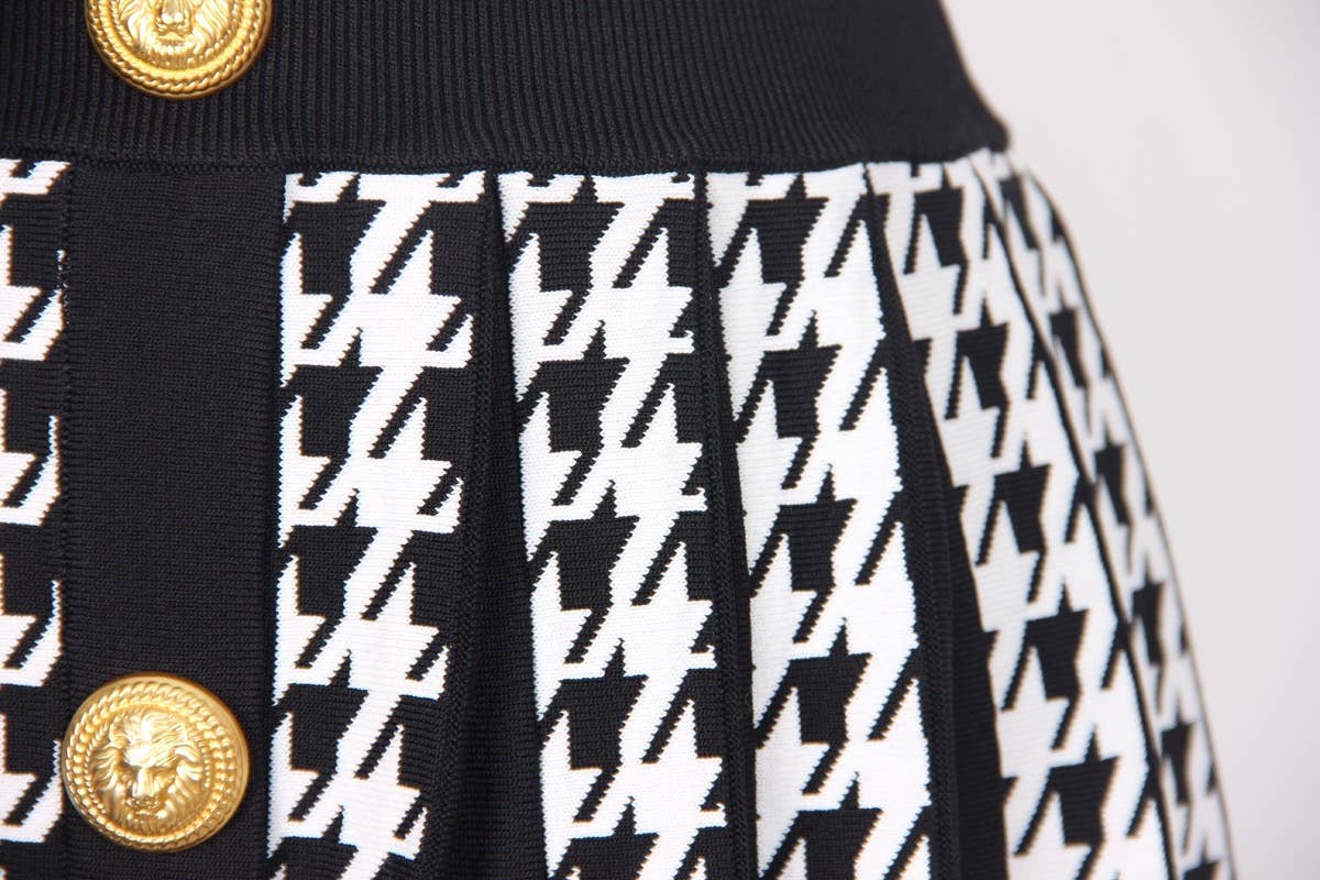 Summer Houndstooth Pleated Halter Dress