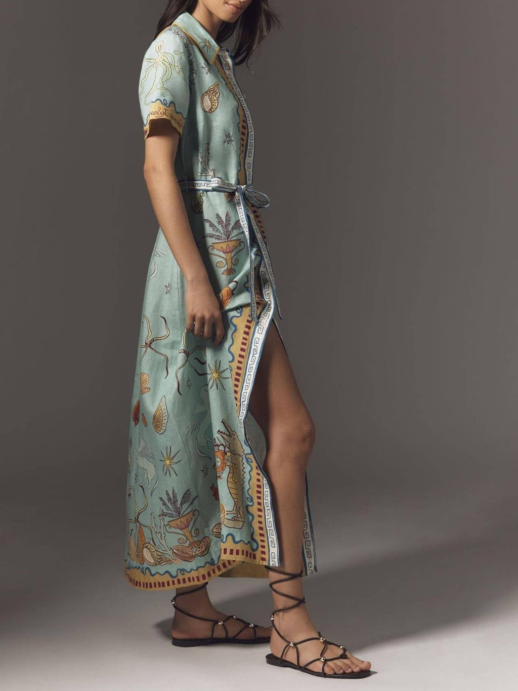 Ocean Inspired print Button Maxi Shirt Dress