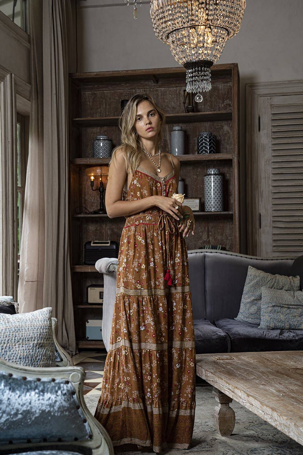 Joanna Maxi Frill Dress - Terracotta