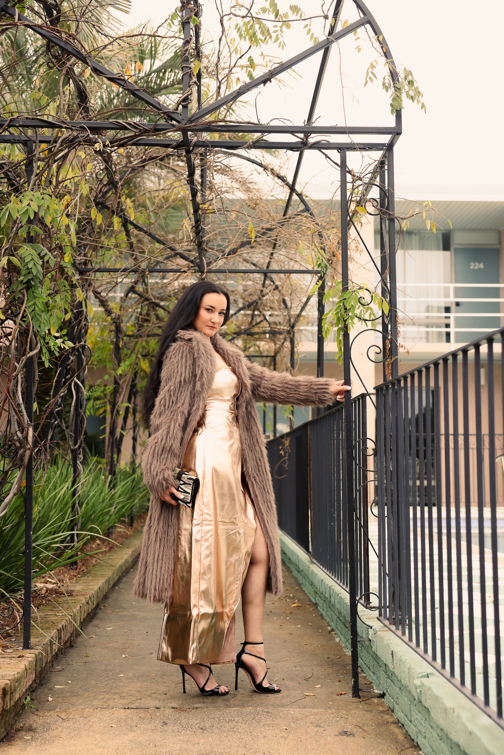 Girelle Faux Leather Rear Zip Bandeau Maxi Dress - L / Rose Gold Girelle Faux Leather Rear Zip Bandeau Maxi Dress - L / Rose Gold