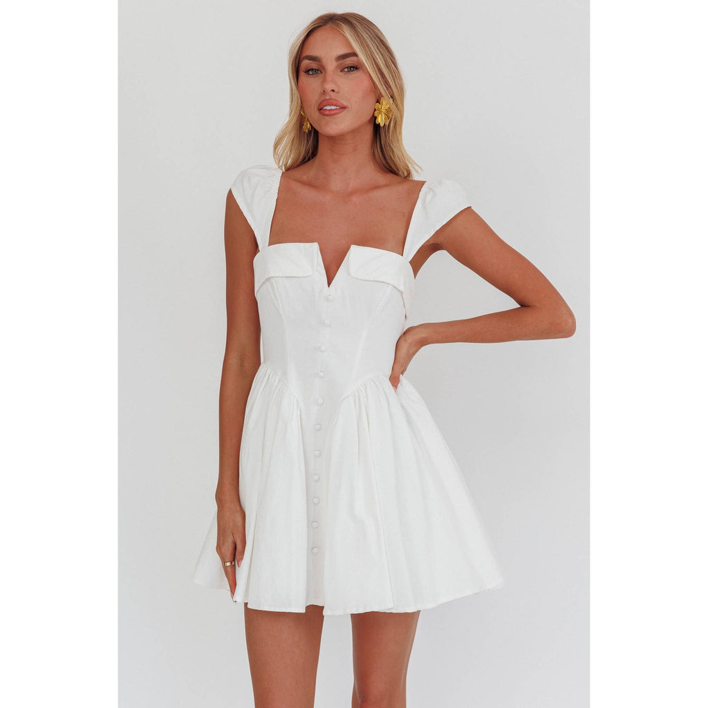 V Button Mini Dress