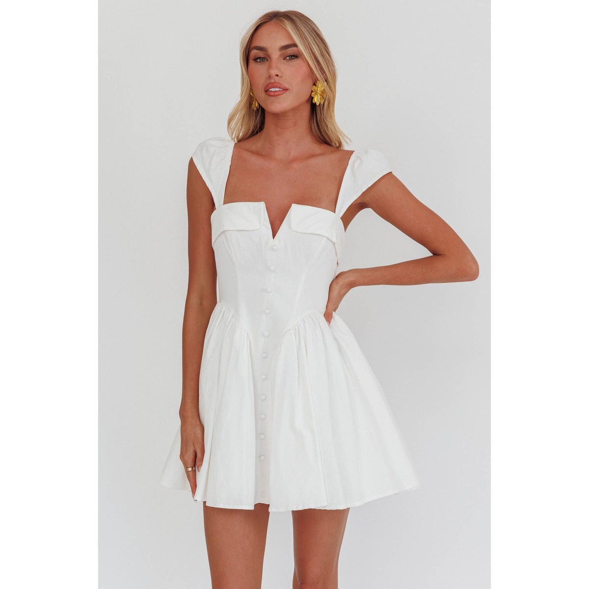 V Button Mini Dress