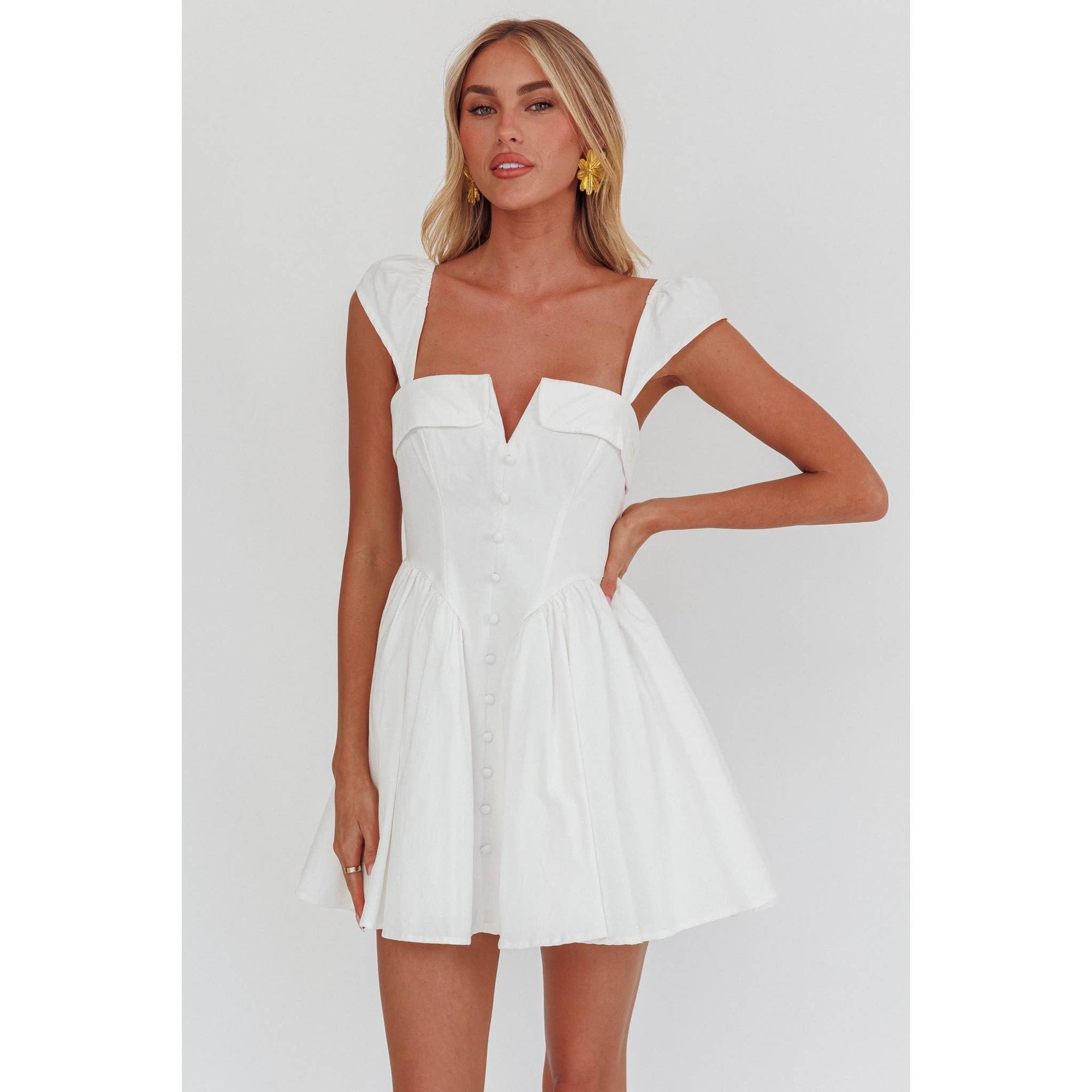 V Button Mini Dress