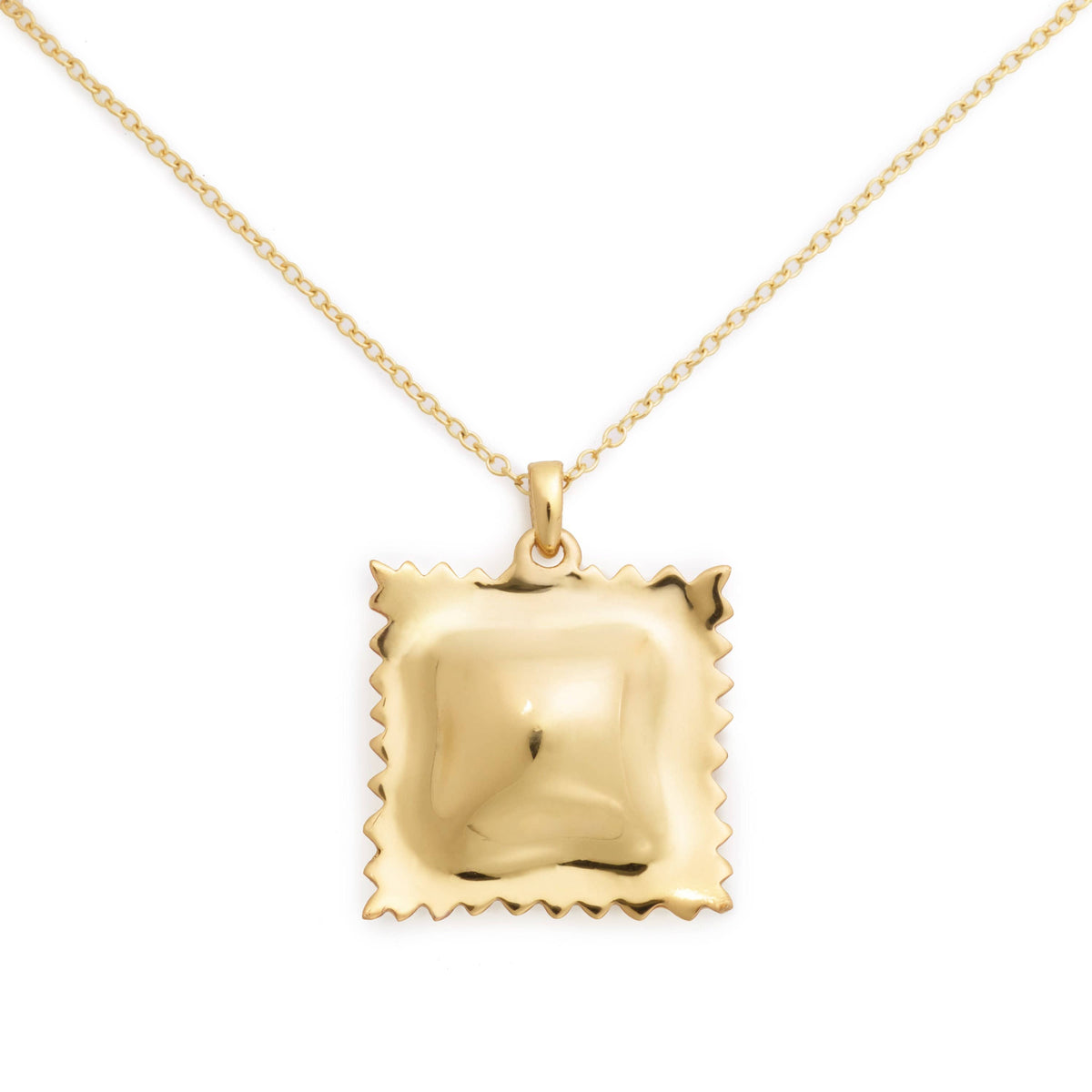 Ravioli Pasta Necklace, Yellow Gold Plated, By Delicacies Jewelry - Every Purchase Fights Hunger! (Foodie Gift, Pasta Jewelry)