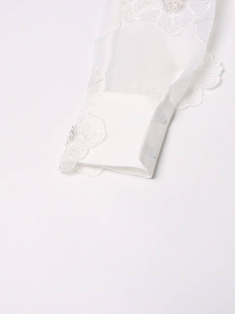 Organza Shirt with Floral Sequin Detail