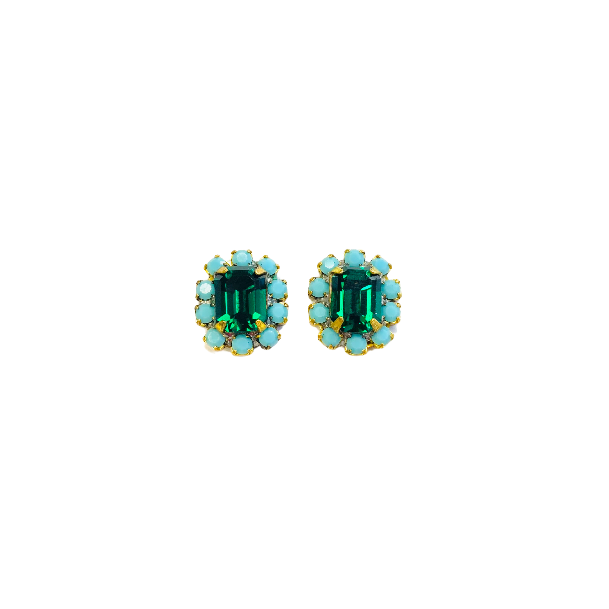Petite emerald and turquoise stud