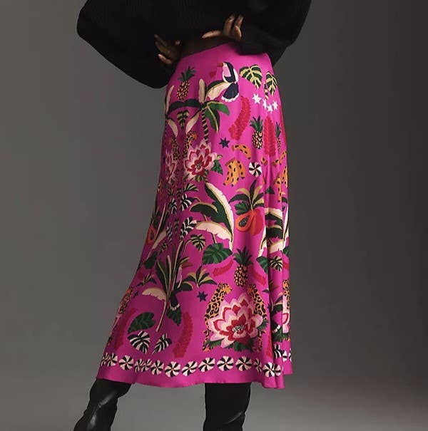 High-Waisted Botanical Print Skirt