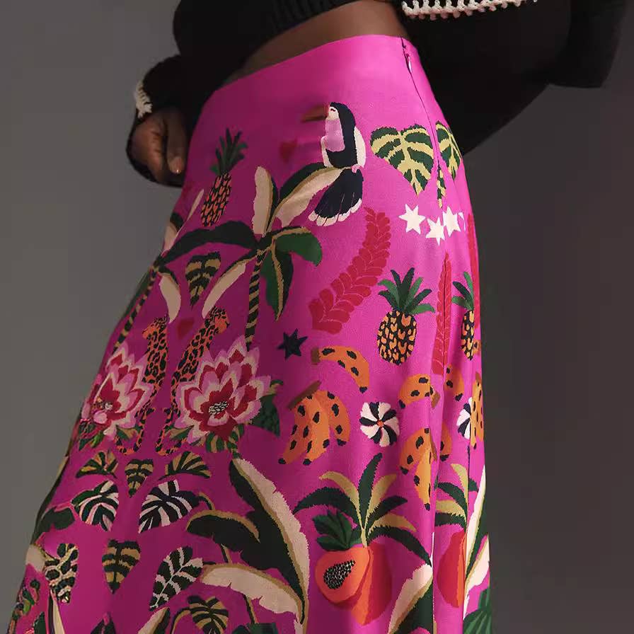 High-Waisted Botanical Print Skirt