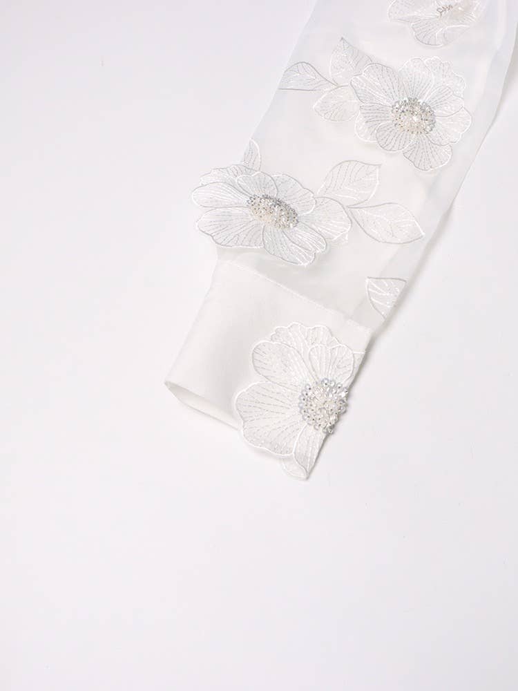 Organza Shirt with Floral Sequin Detail