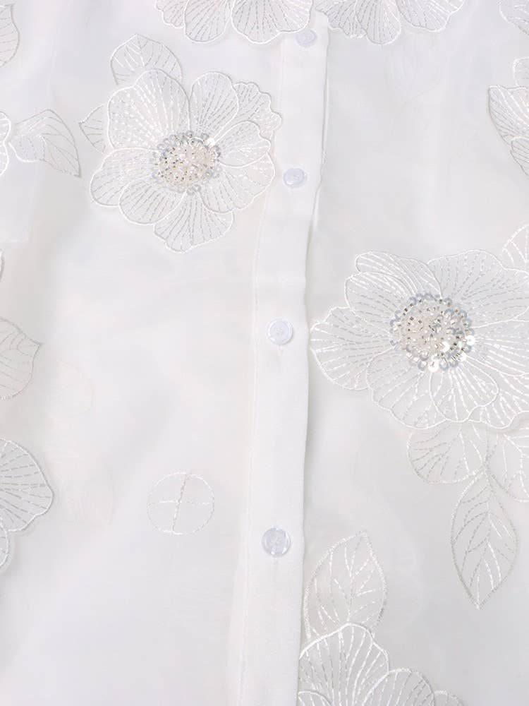 Organza Shirt with Floral Sequin Detail