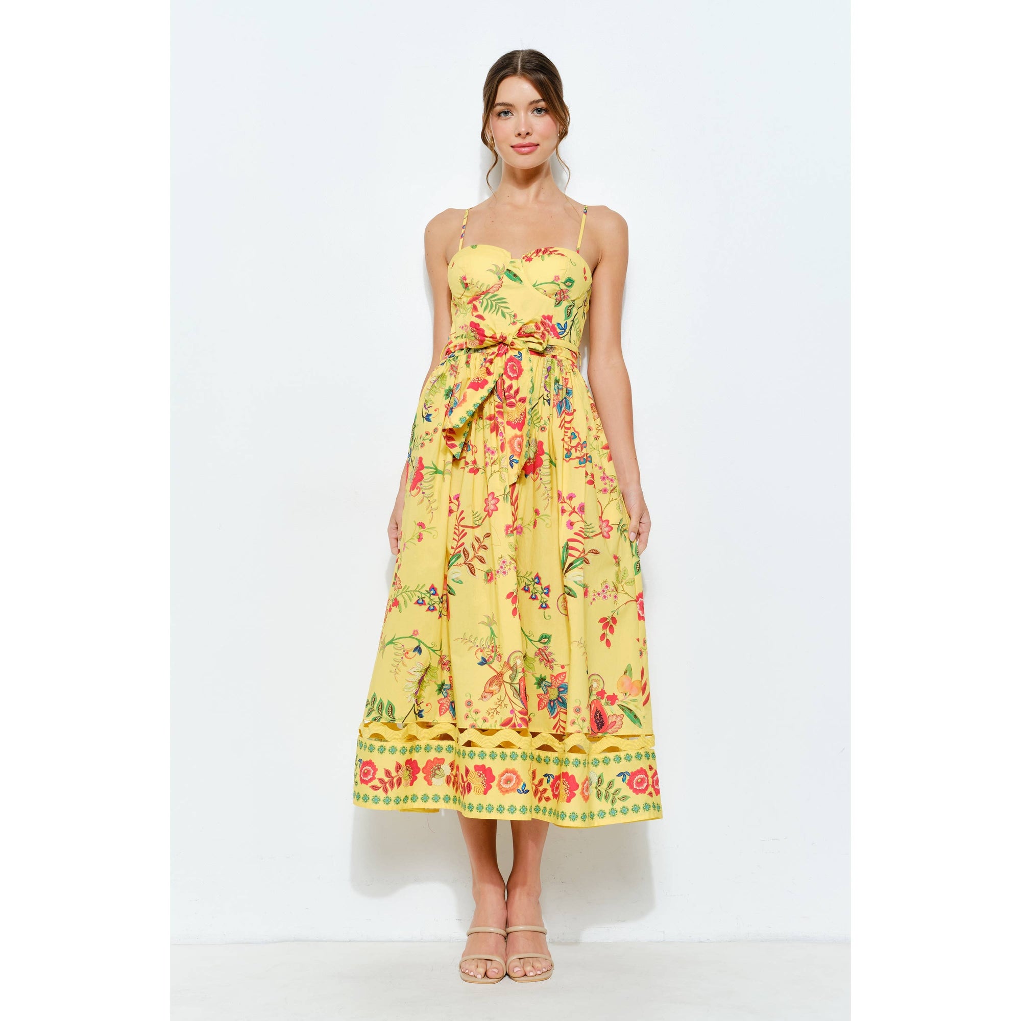 Floral Embroidered Bustier Midi Dress