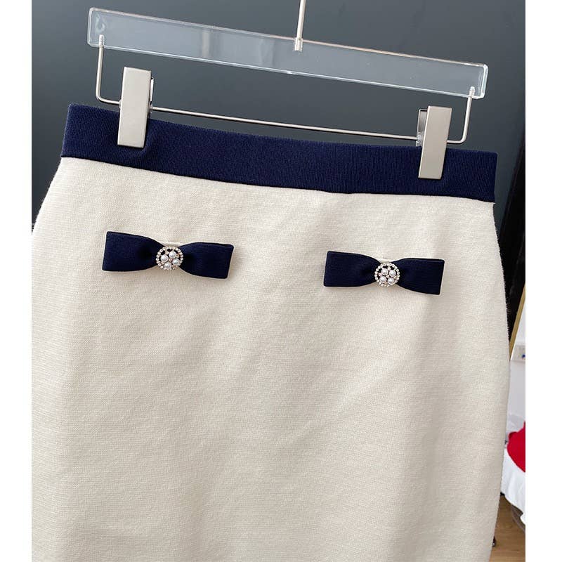 Bow Knitted Skirt Set