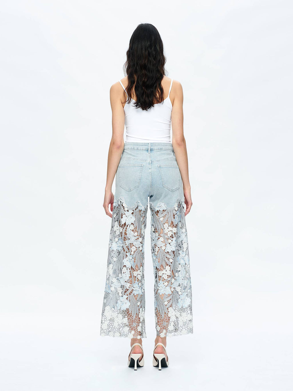 High Rise Wide Leg Jean with Lace