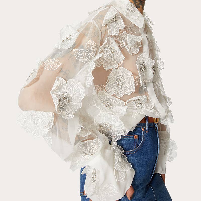Organza Shirt with Floral Sequin Detail