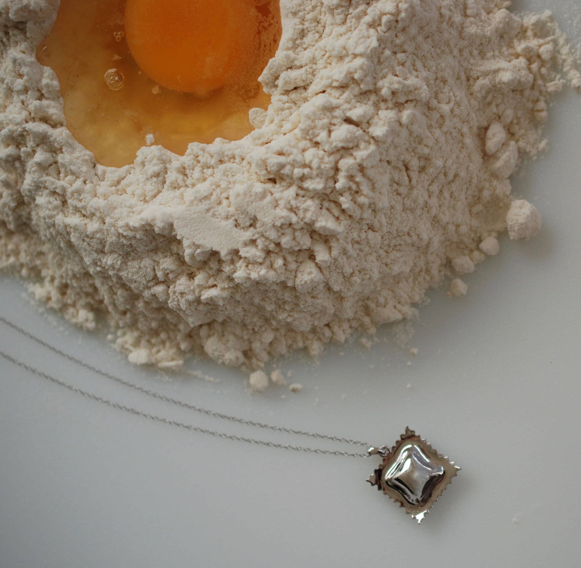 Ravioli Pasta Necklace, Yellow Gold Plated, By Delicacies Jewelry - Every Purchase Fights Hunger! (Foodie Gift, Pasta Jewelry)