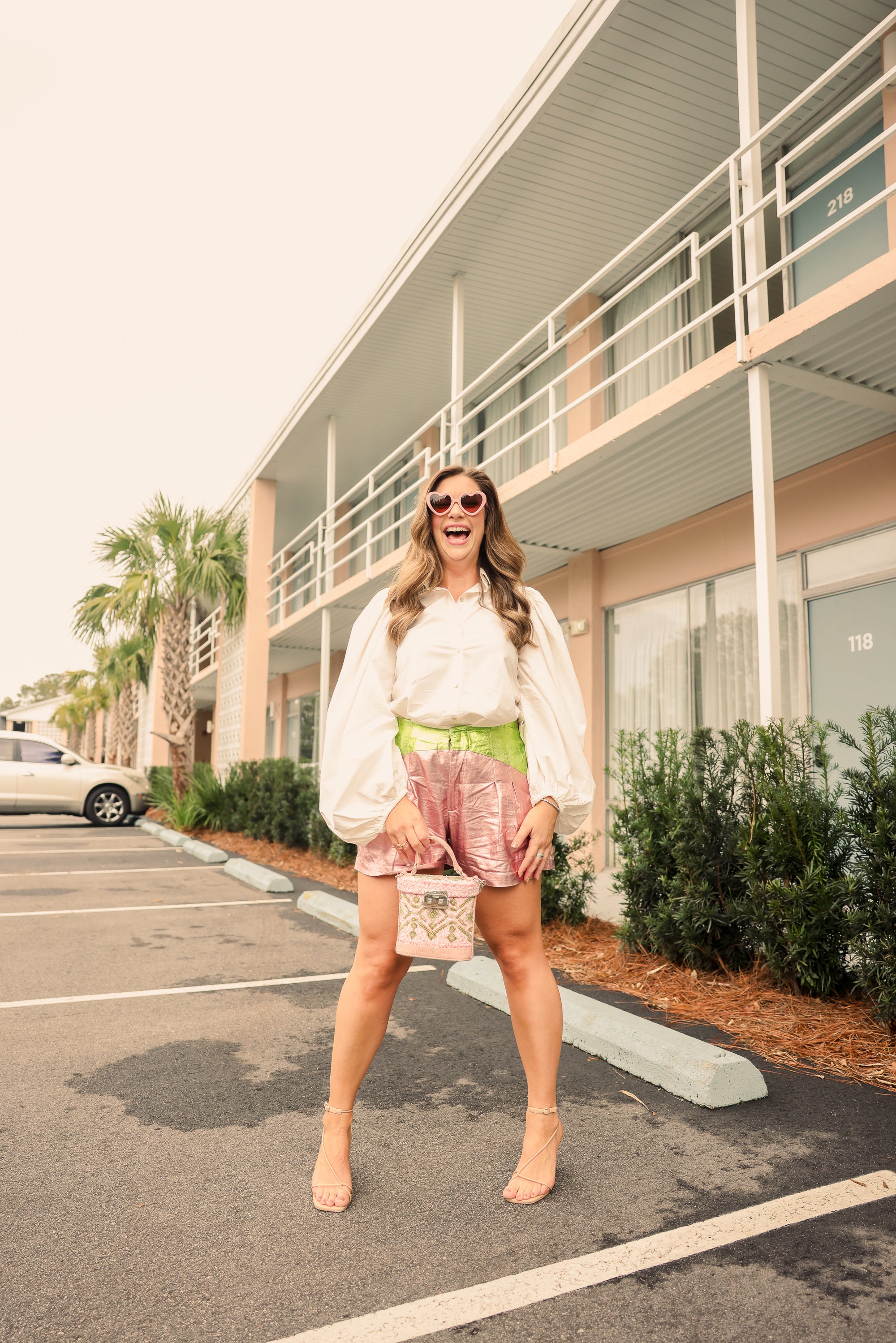 Sunset Metallic Linen Short - Pink w/Lime