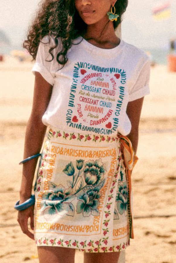 Vacation Print Asymmetrical Mini Skirt