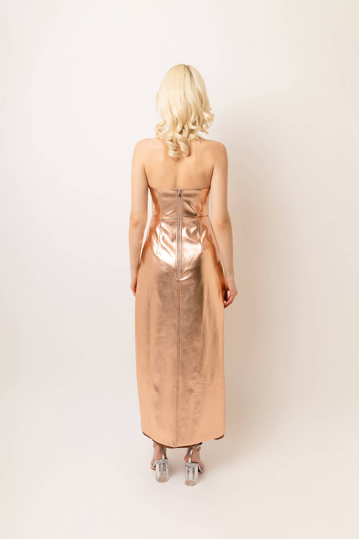 Girelle Faux Leather Rear Zip Bandeau Maxi Dress