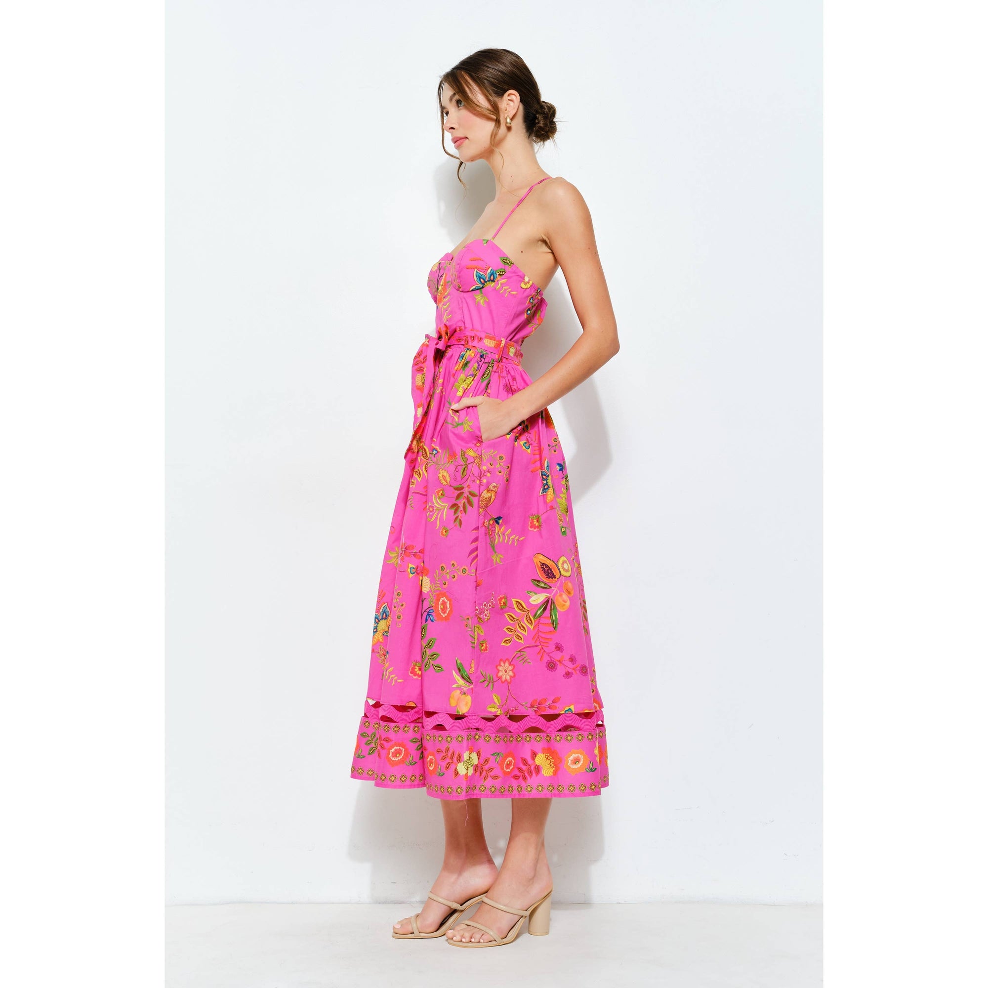 Floral Embroidered Bustier Midi Dress