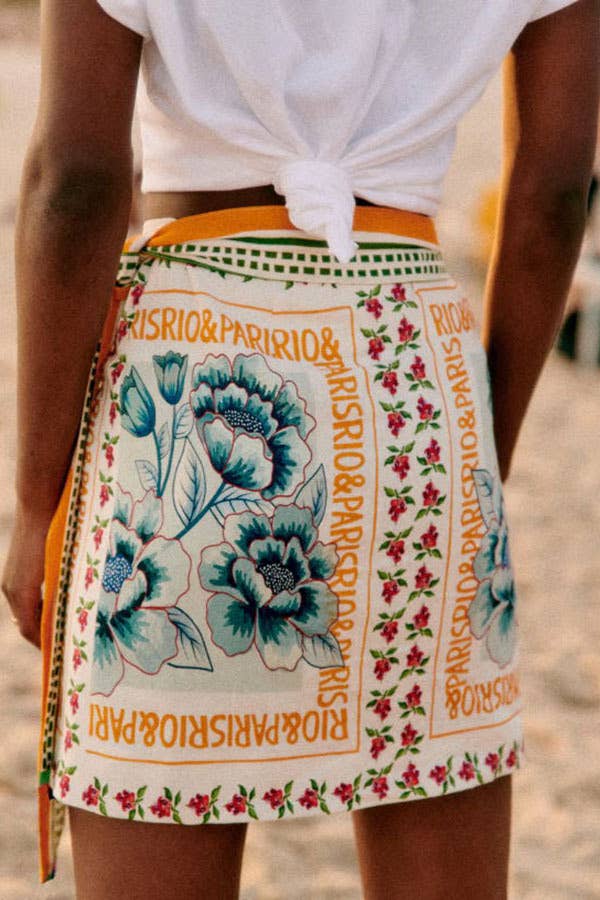 Vacation Print Asymmetrical Mini Skirt