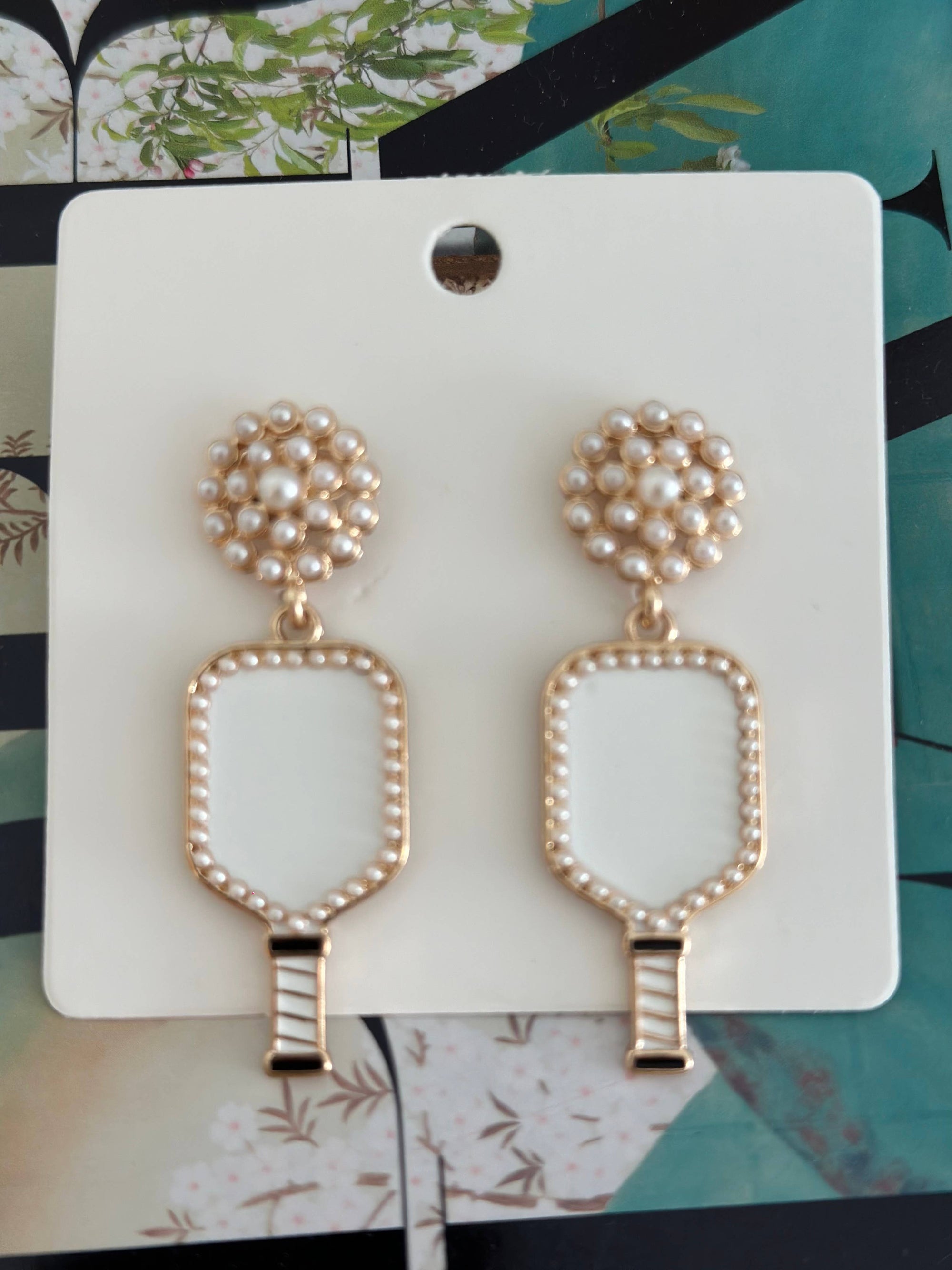 Pearl Pickleball Paddle Earrings