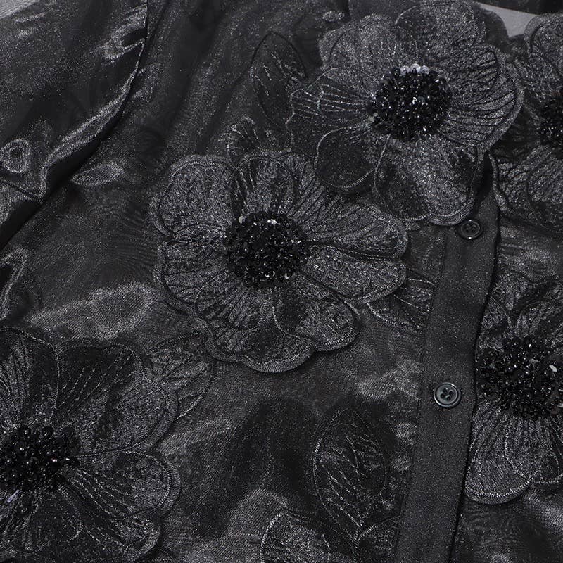 Organza Shirt with Floral Sequin Detail