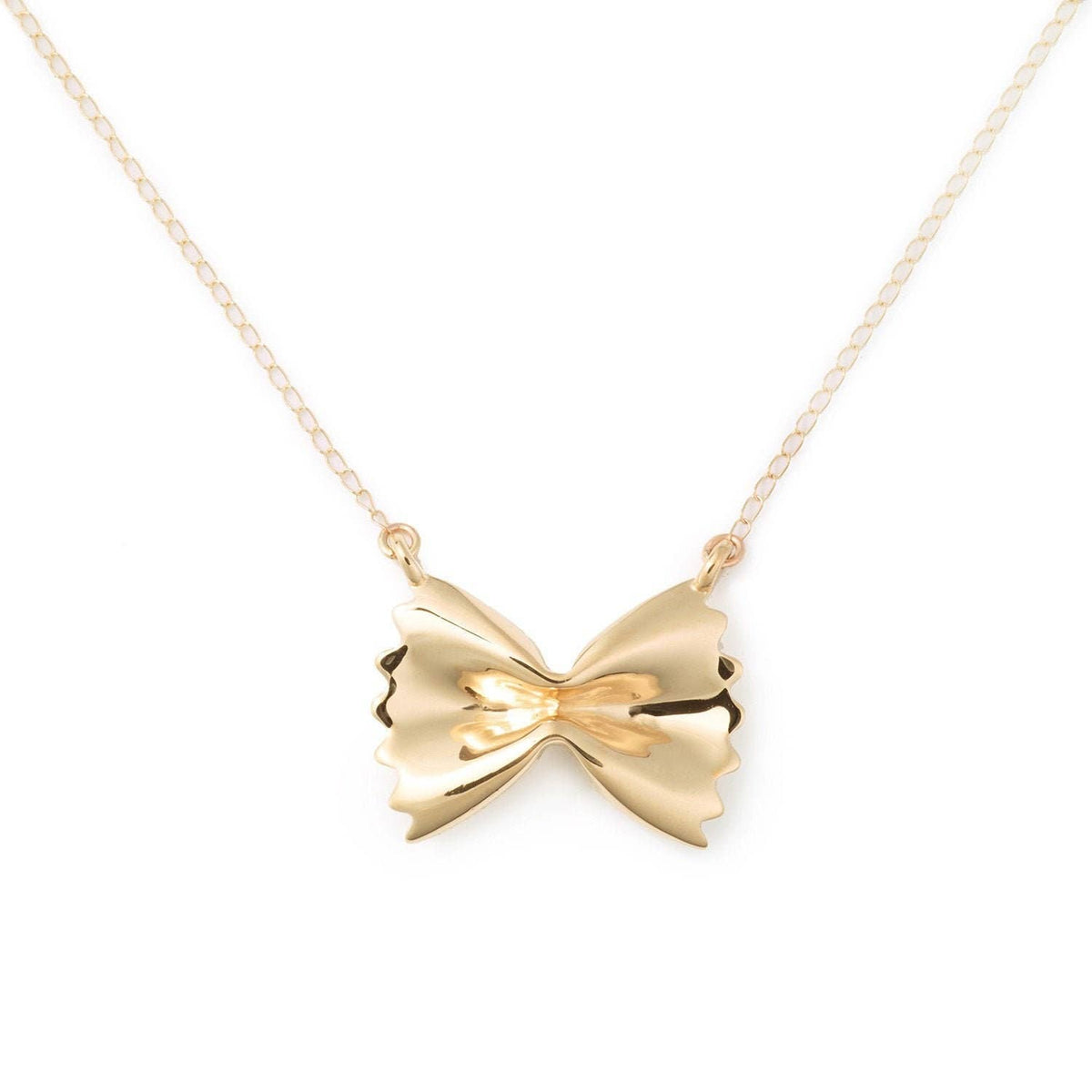 Farfalle Pasta Necklace, Yellow Gold Plated By Delicacies Jewelry - Every Purchase Helps Fight Hunger! (Food Jewelry, Gift For Her)