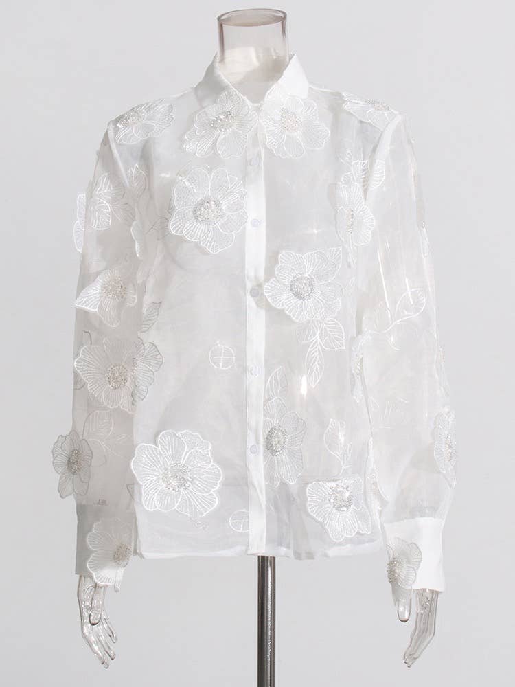 Organza Shirt with Floral Sequin Detail