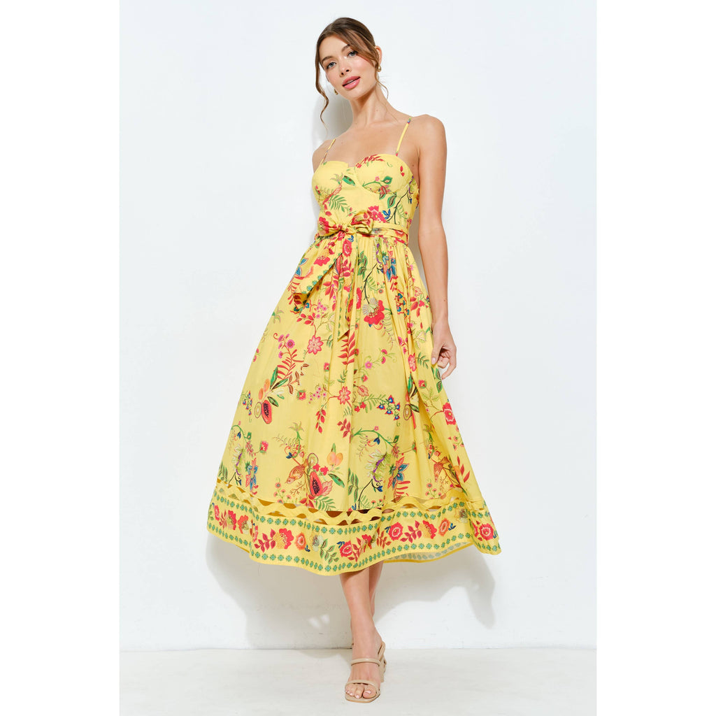 Floral Embroidered Bustier Midi Dress
