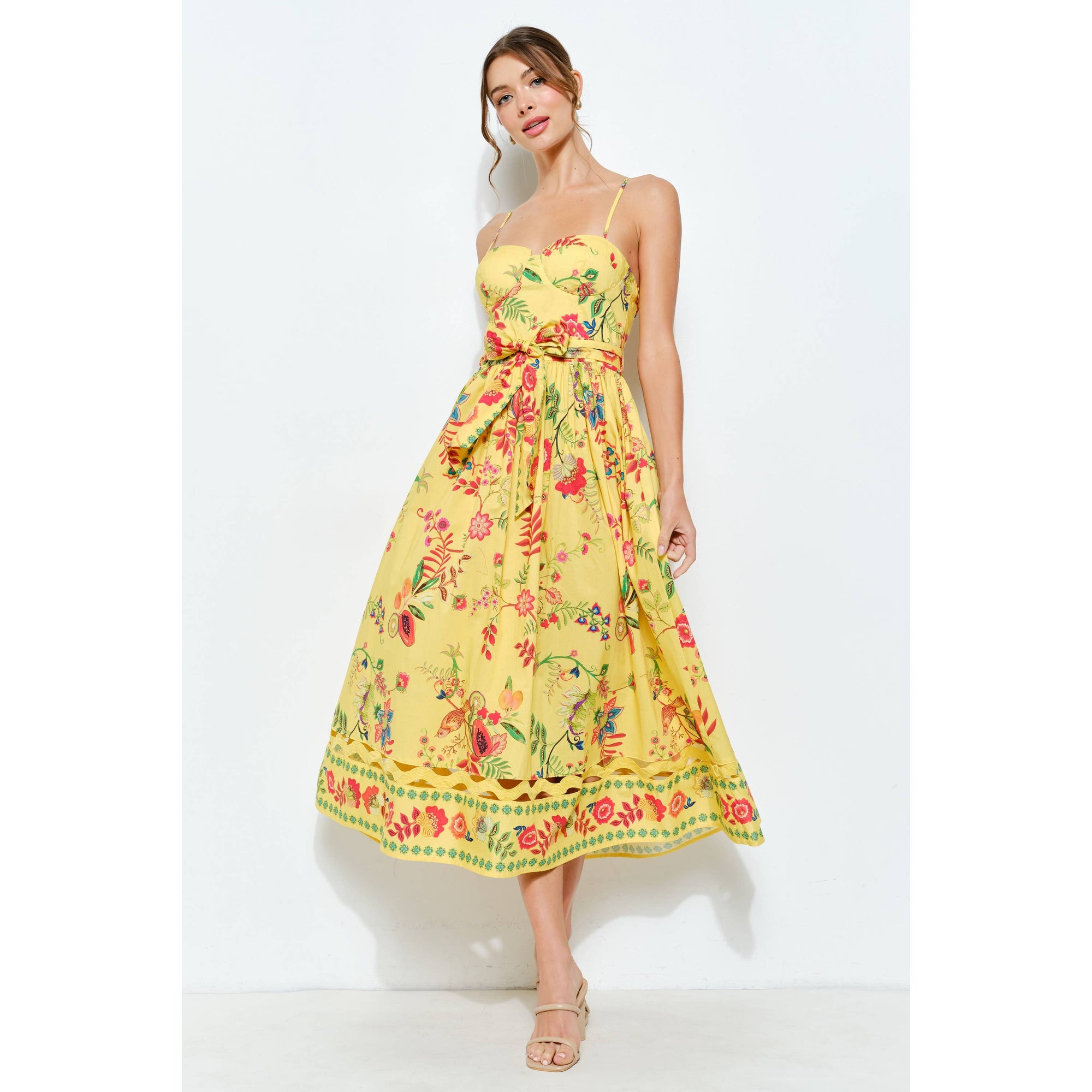Floral Embroidered Bustier Midi Dress