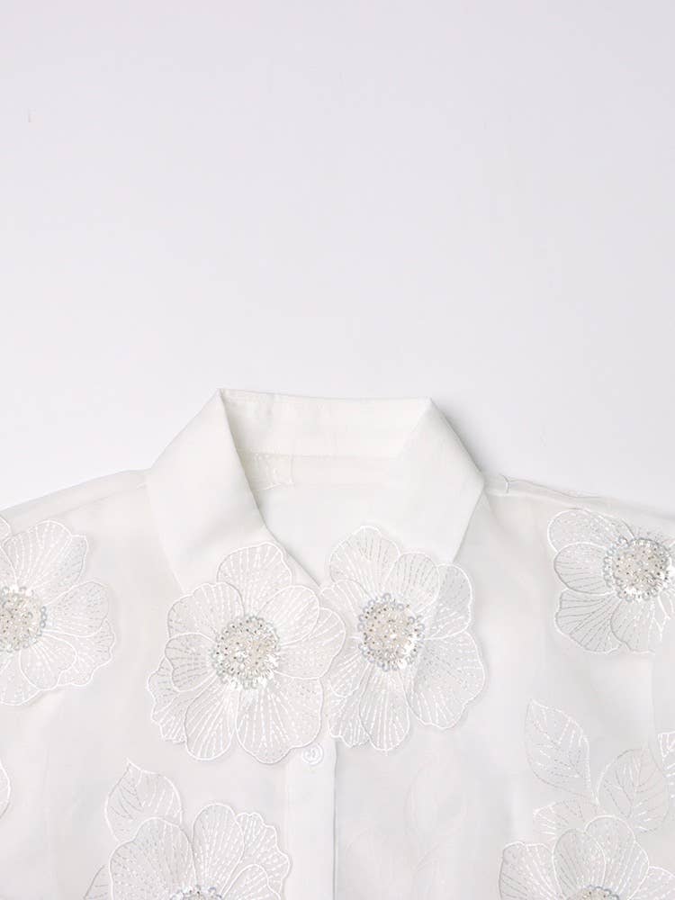 Organza Shirt with Floral Sequin Detail