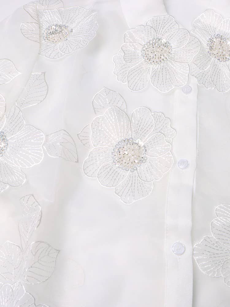 Organza Shirt with Floral Sequin Detail