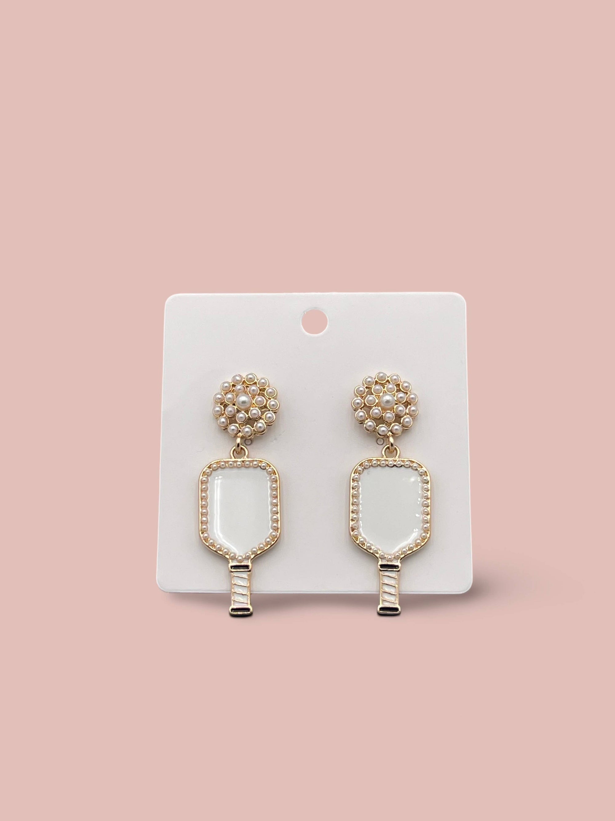Pearl Pickleball Paddle Earrings