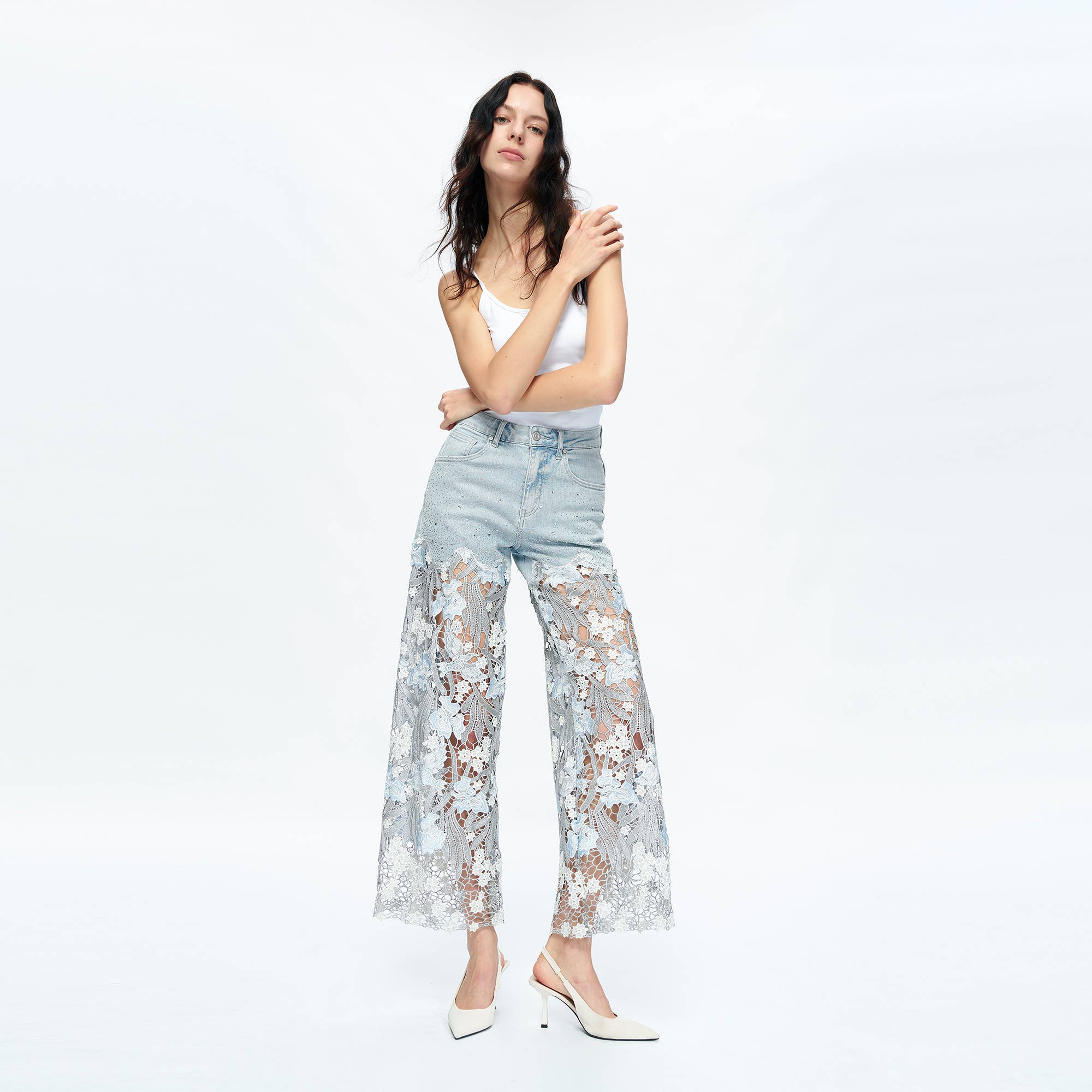 High Rise Wide Leg Jean with Lace