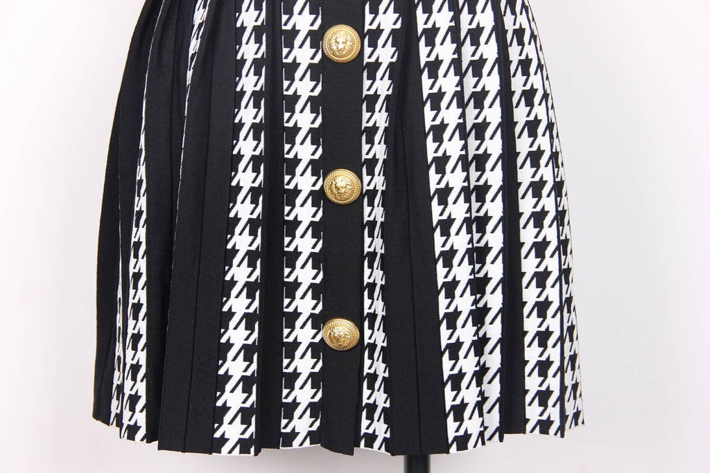 Summer Houndstooth Pleated Halter Dress