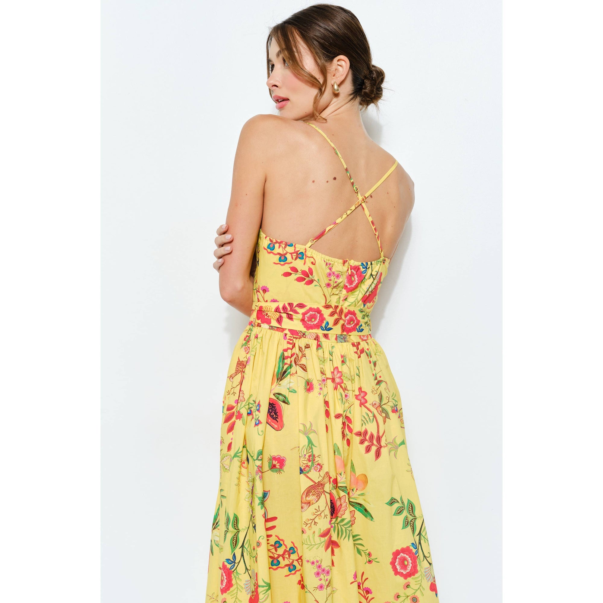 Floral Embroidered Bustier Midi Dress