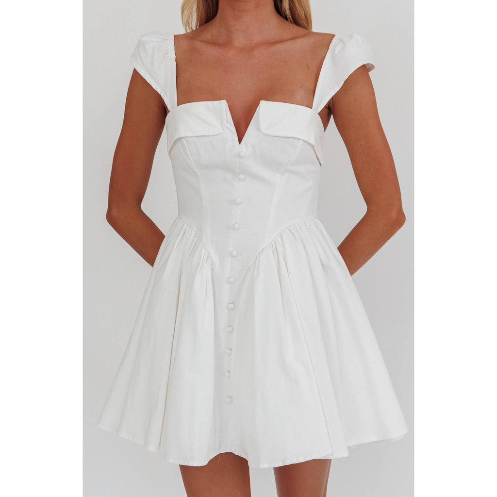 V Button Mini Dress