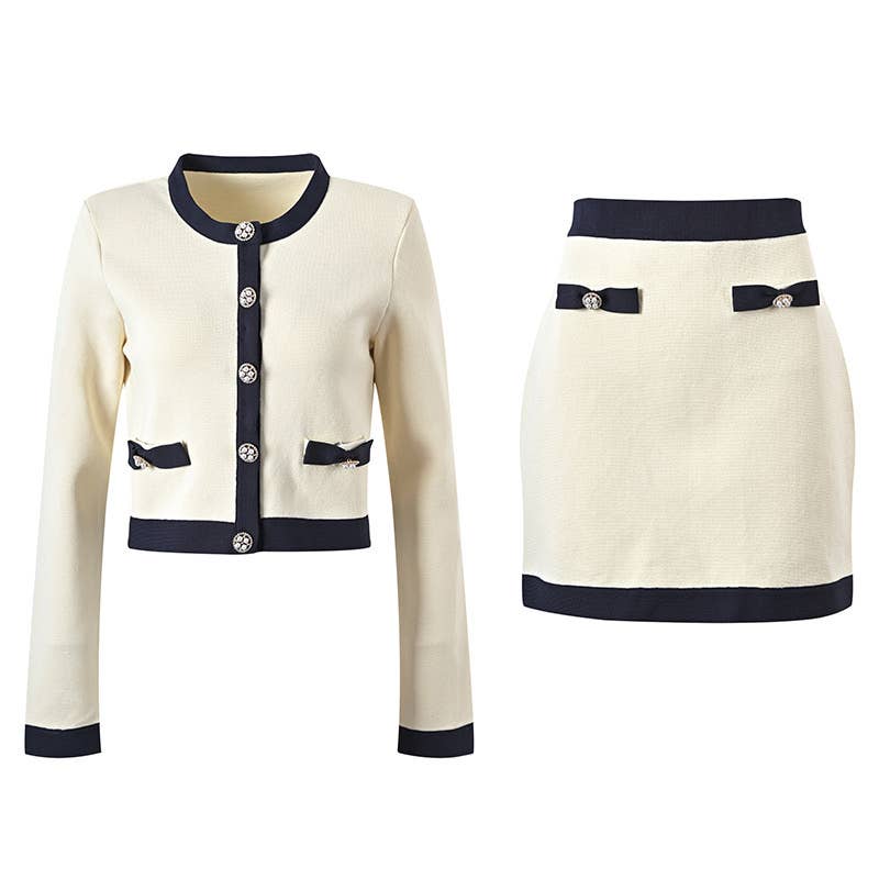 Bow Knitted Skirt Set