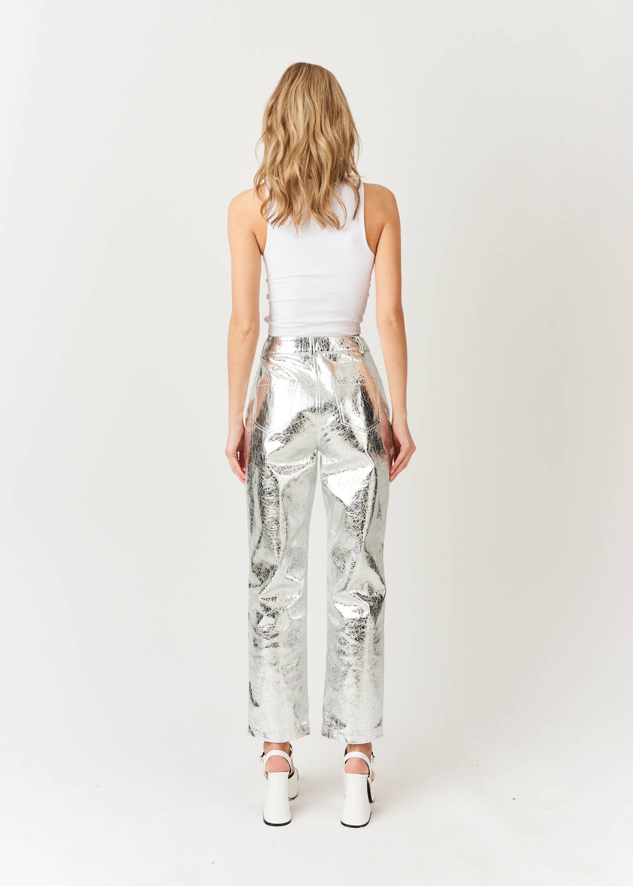 Lupe High Waist Faux Leather Metallic Textured Pants