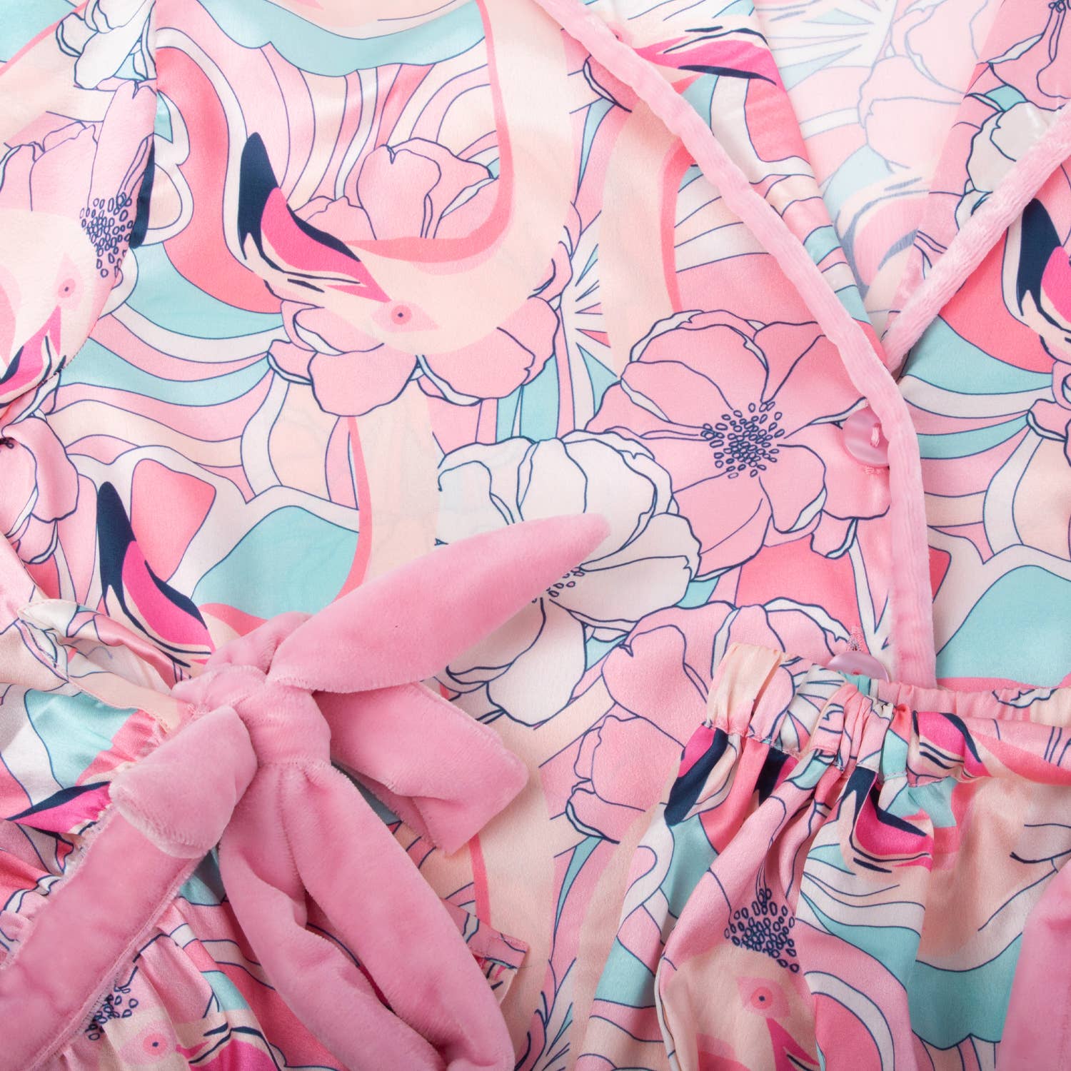 Retro Flamingo Satin Ruffle Short PJ Set