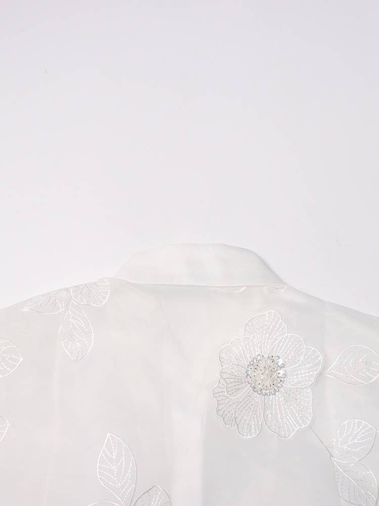 Organza Shirt with Floral Sequin Detail