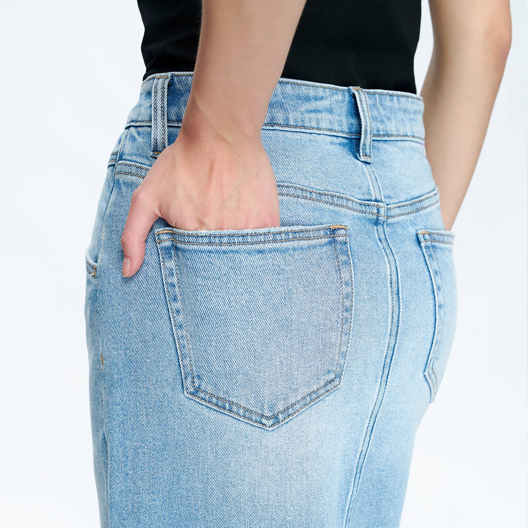 HIGH-LOW DENIM MAXI SKIRT(FINISHED HEM,SLIT)