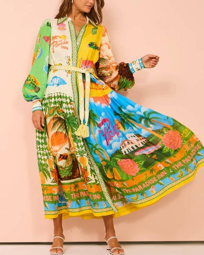 Balloon Sleeve Graffiti-Print Dress