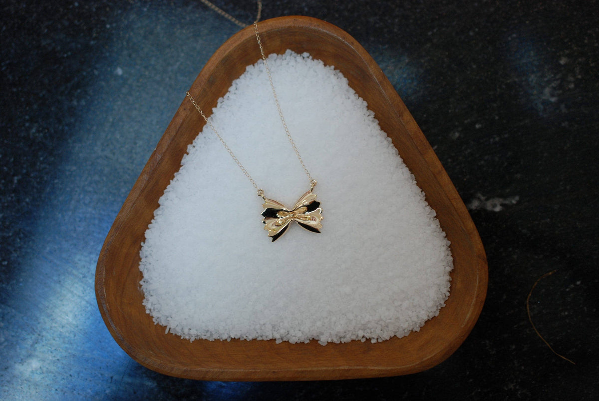 Farfalle Pasta Necklace, Yellow Gold Plated By Delicacies Jewelry - Every Purchase Helps Fight Hunger! (Food Jewelry, Gift For Her)