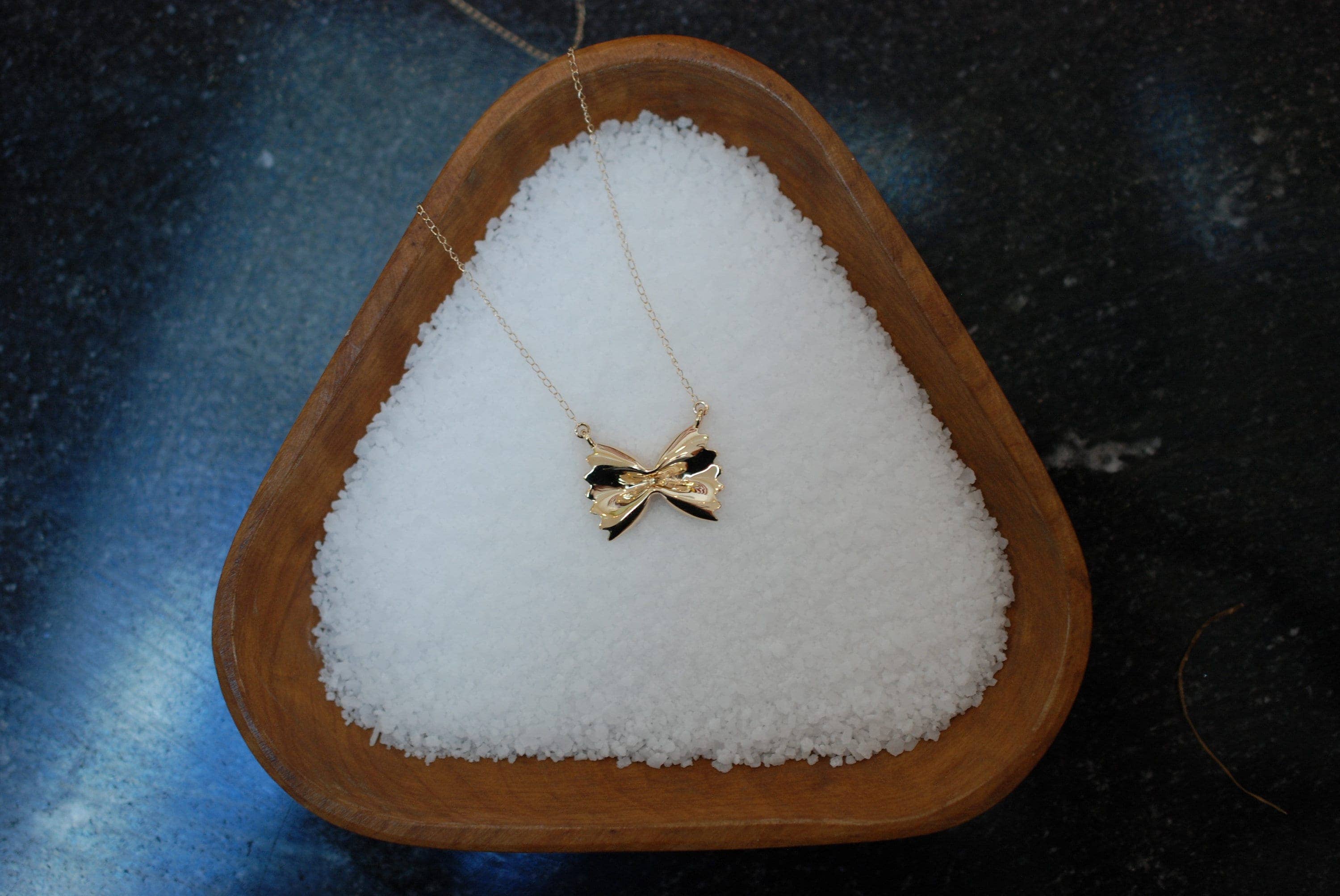 Farfalle Pasta Necklace, Yellow Gold Plated By Delicacies Jewelry - Every Purchase Helps Fight Hunger! (Food Jewelry, Gift For Her)